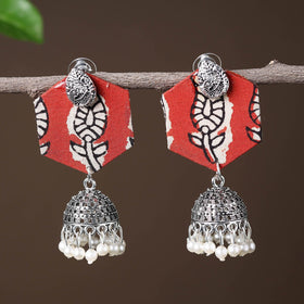 Red - niya handcrafted gs fabart jhumki earrings