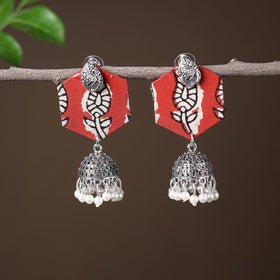 Red - niya handcrafted gs fabart jhumki earrings