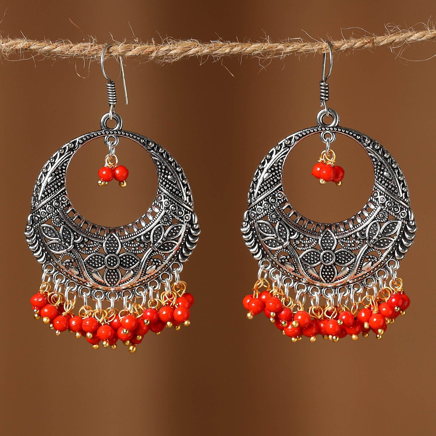 Noor German Silver Beaded Earrings