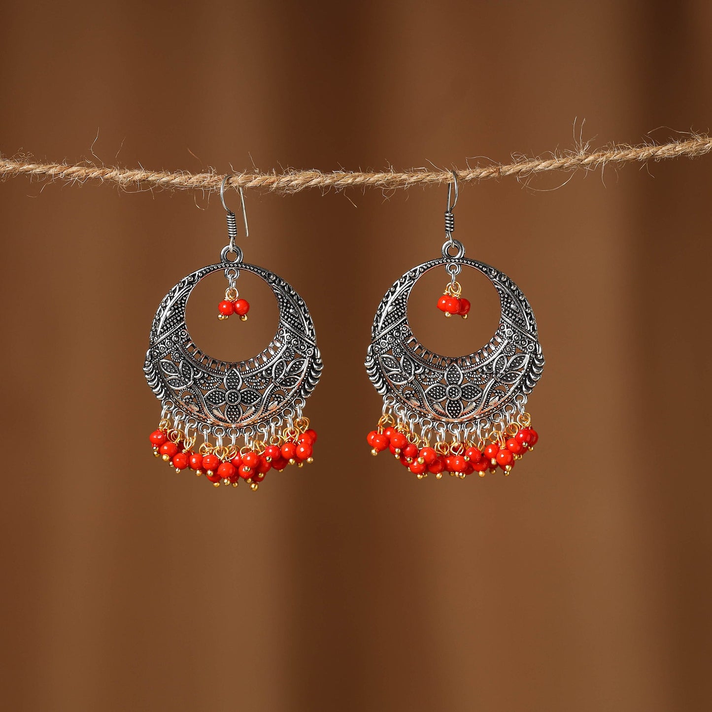 Noor German Silver Beaded Earrings