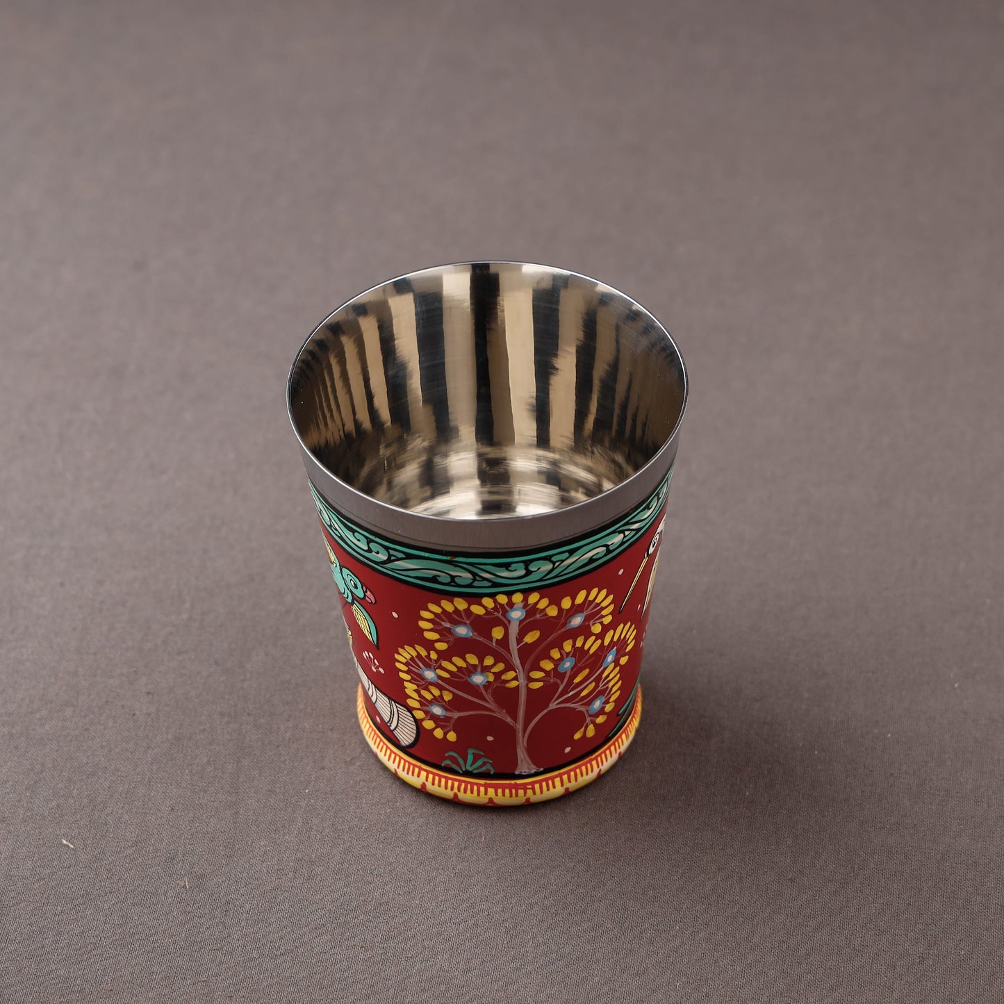 Odisha Pattachitra Red Handpainted Stainless Steel Glass