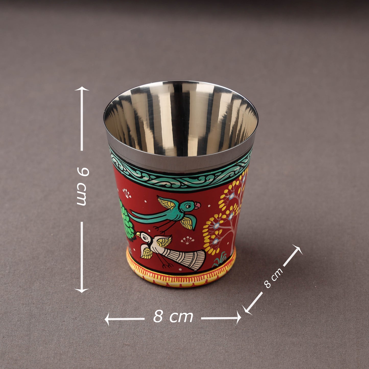 Odisha Pattachitra Red Handpainted Stainless Steel Glass