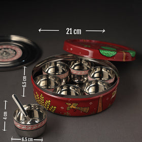  Odisha Pattachitra Painting Stainless Steel Red Masala Box