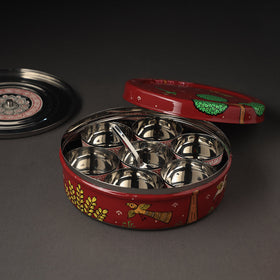  Odisha Pattachitra Painting Stainless Steel Red Masala Box