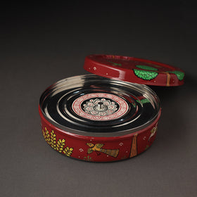  Odisha Pattachitra Painting Stainless Steel Red Masala Box