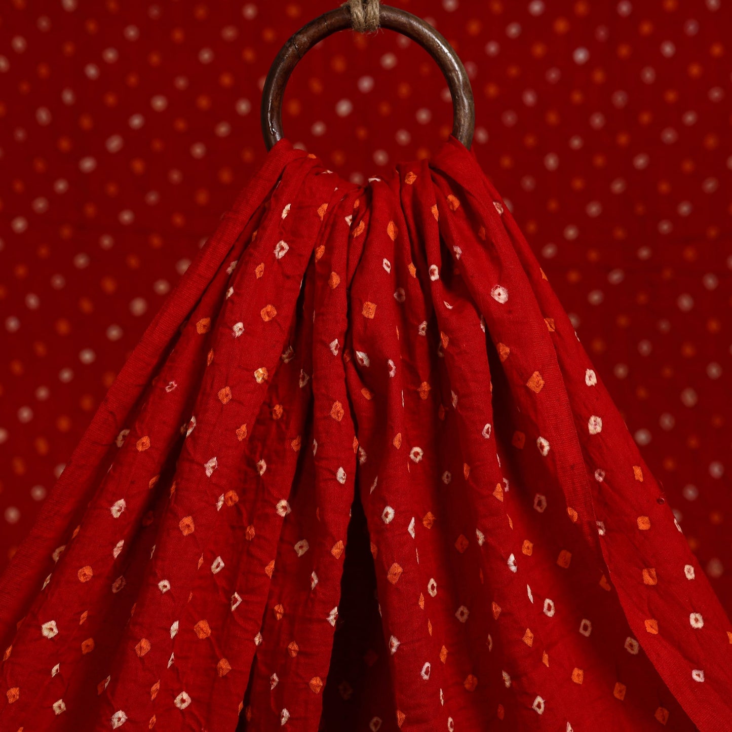 Red - orange - kutch tie-dye mul cotton bandhani fabric 23