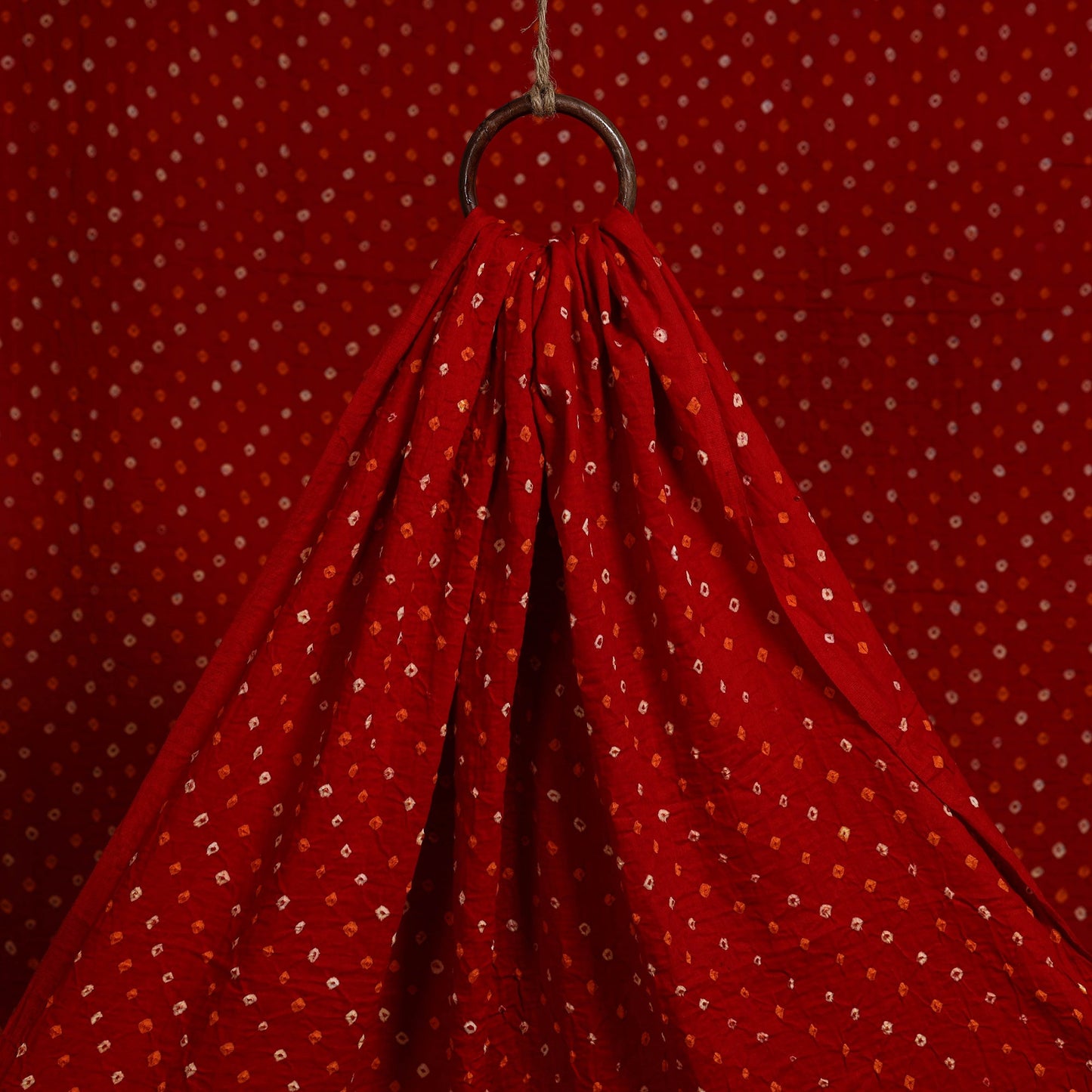 Red - orange - kutch tie-dye mul cotton bandhani fabric 23