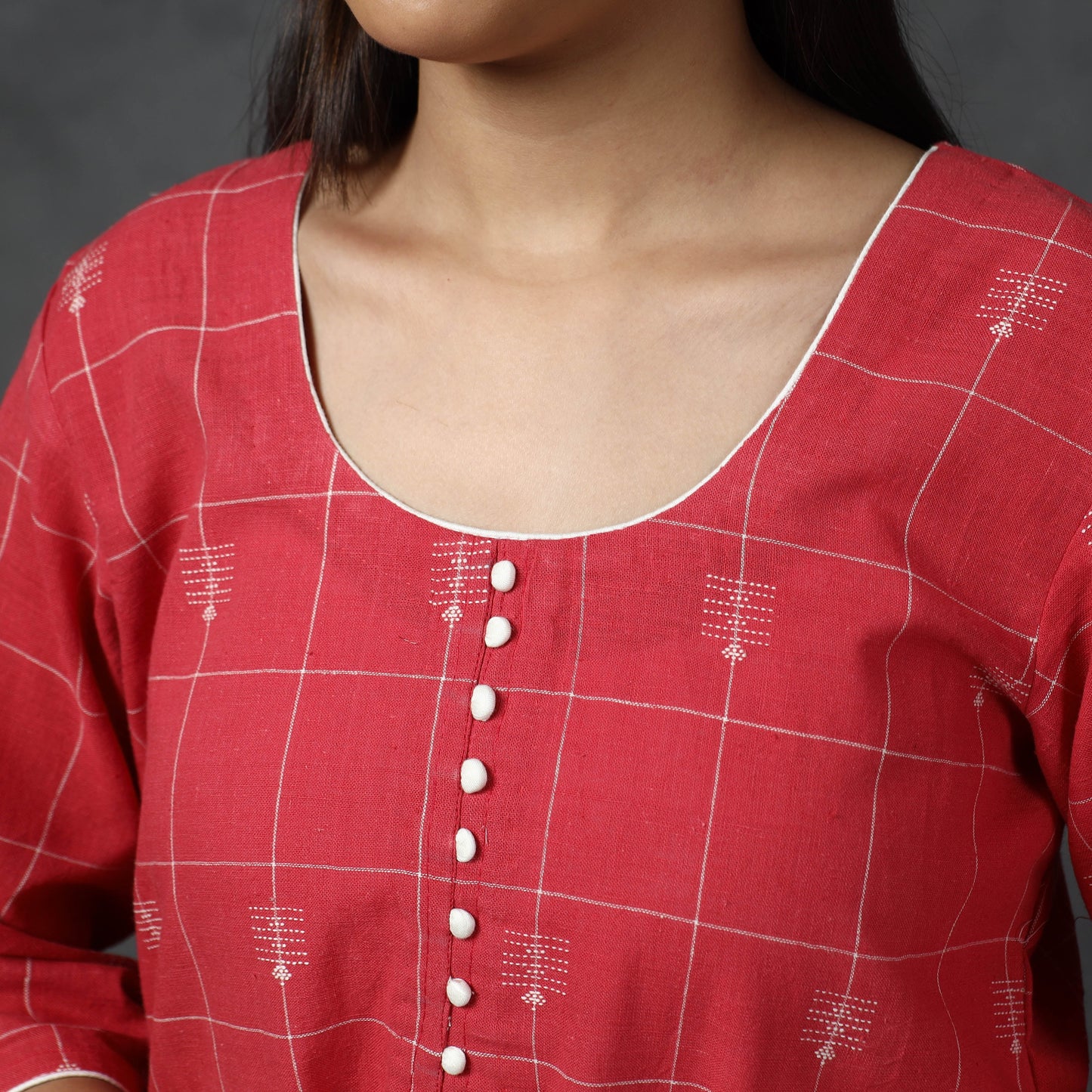 Organic Kala Cotton Handloom Checks Buti Long Kurta for Women