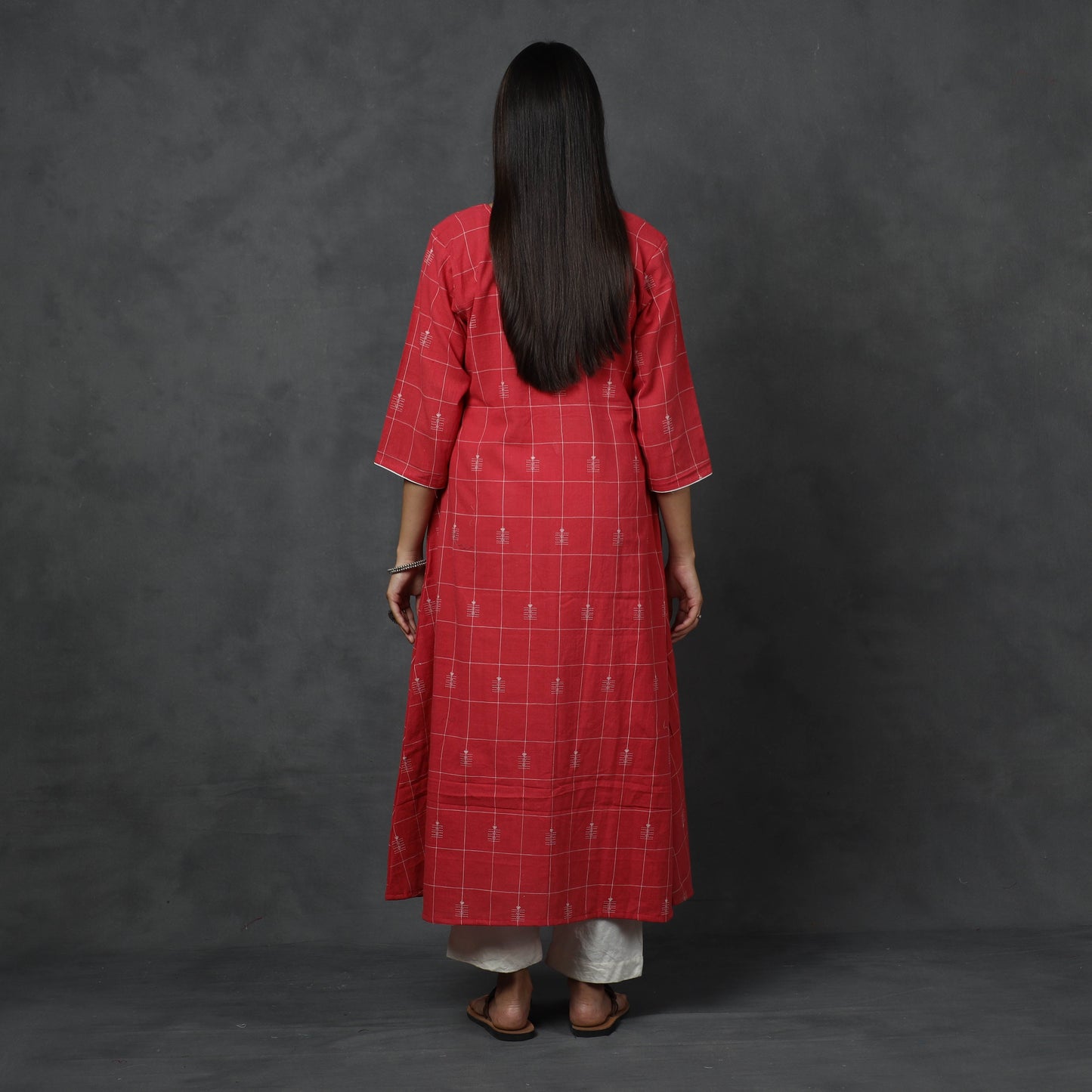Organic Kala Cotton Handloom Checks Buti Long Kurta for Women