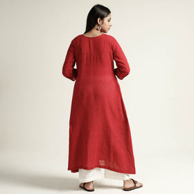 Red organic kala cotton handloom small buti long kurta