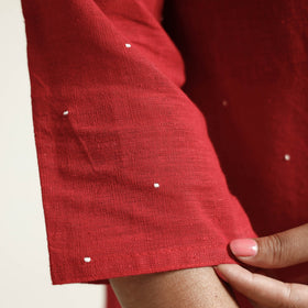 Red organic kala cotton handloom small buti long kurta
