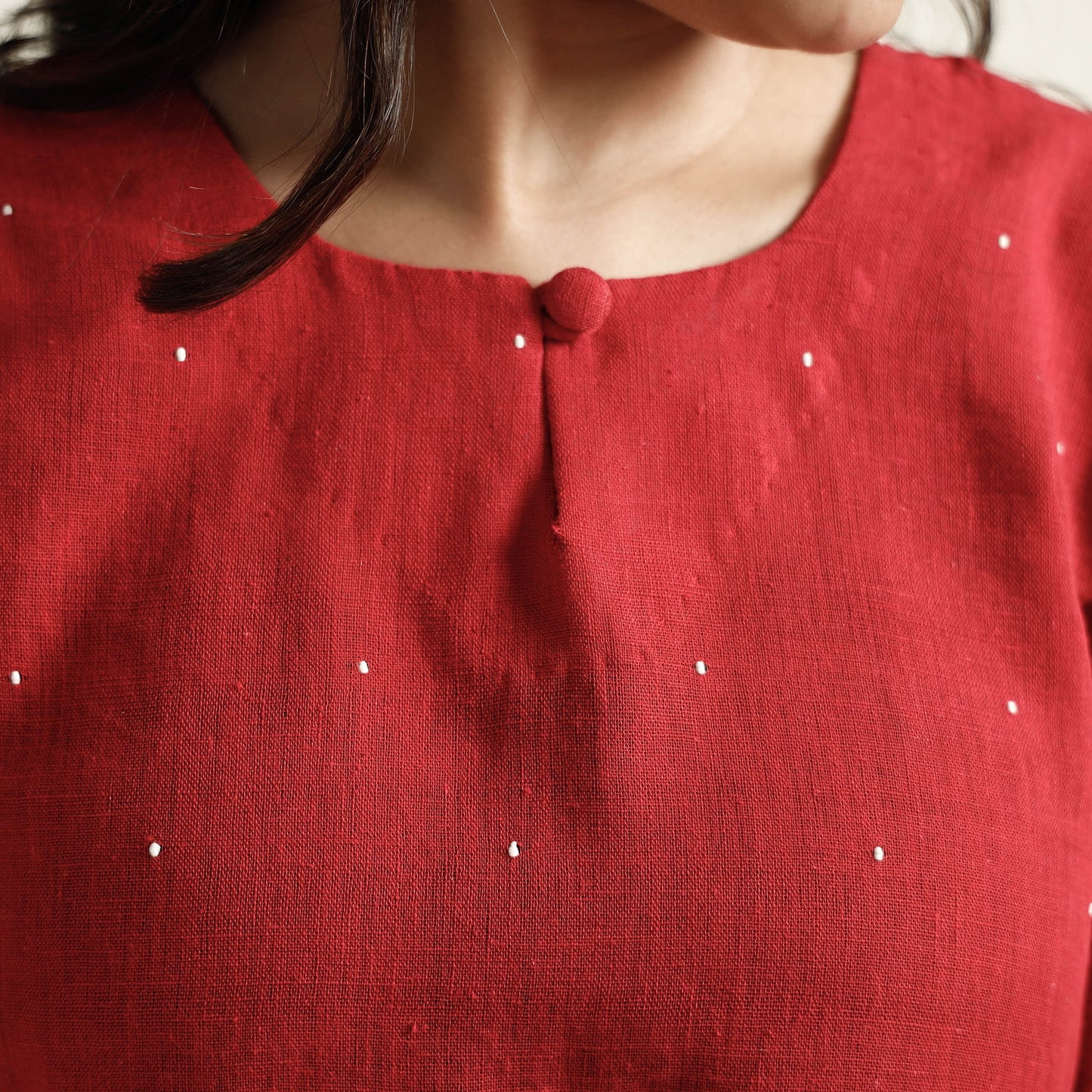 Red organic kala cotton handloom small buti long kurta