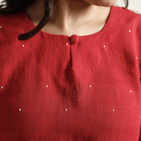 Red organic kala cotton handloom small buti long kurta