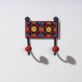  Original Blue Pottery Ceramic Tile Wall Hook Hanger (2 Peg) 