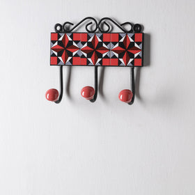  Original Blue Pottery Ceramic Tile Wall Hook Hanger (3 Peg) 