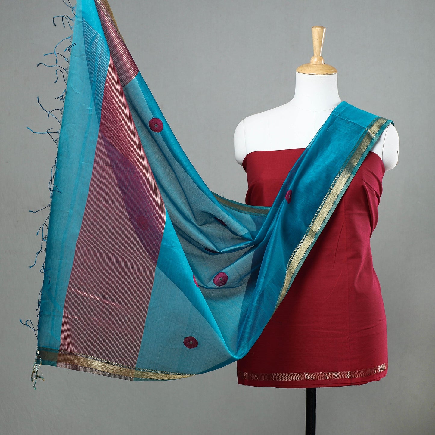 Buy Original Maheshwari Silk Pure Handloom 2pc Suit Material Set Online at iTokri.com