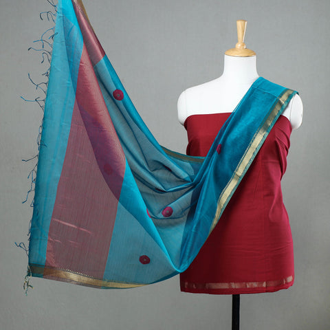 Buy Original Maheshwari Silk Pure Handloom 2pc Suit Material Set Online at iTokri.com