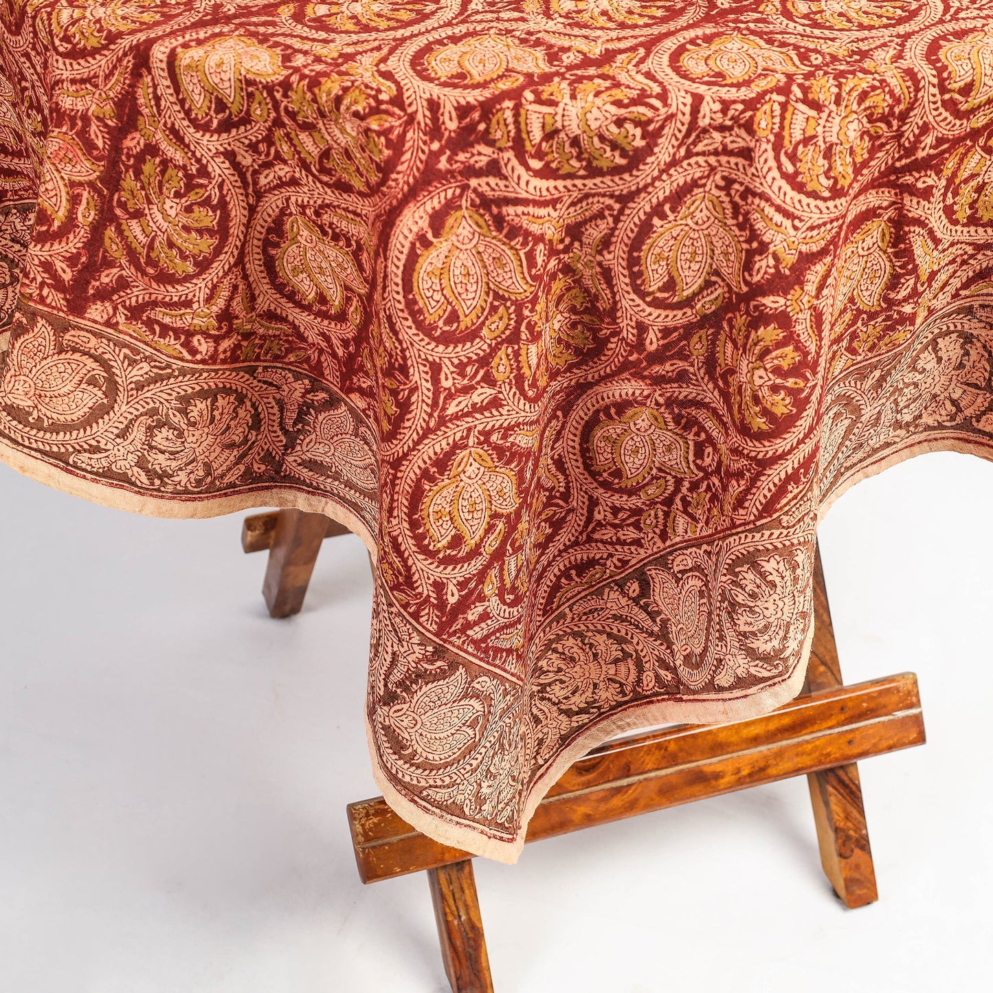 Red Pedana Kalamkari Block Print Cotton Table Cover