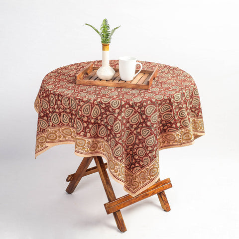 Red Pedana Kalamkari Block Print Cotton Table Cover