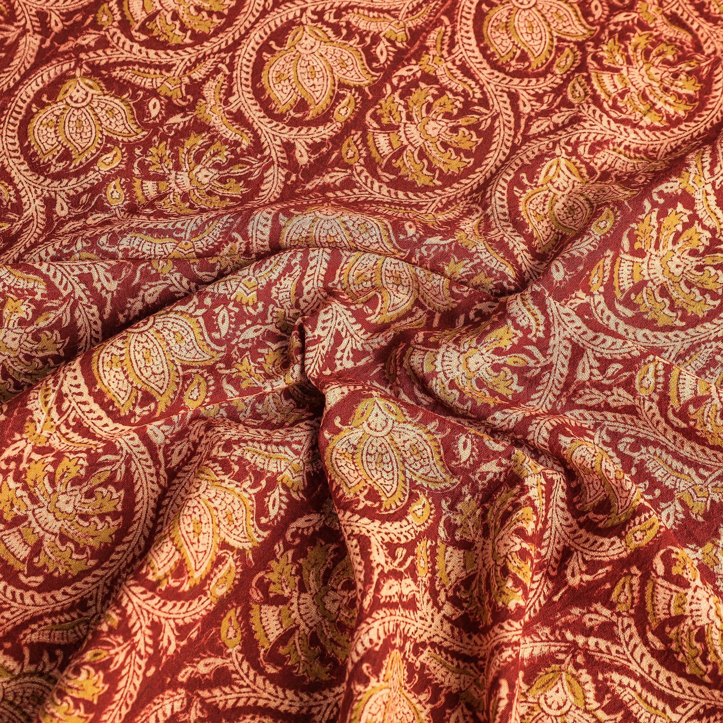 Red Pedana Kalamkari Block Print Cotton Table Cover