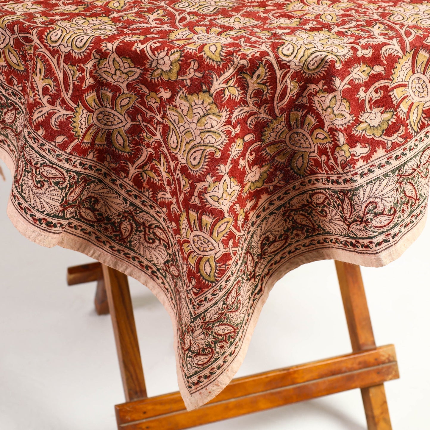 Red Pedana Kalamkari Block Print Cotton Table Cover