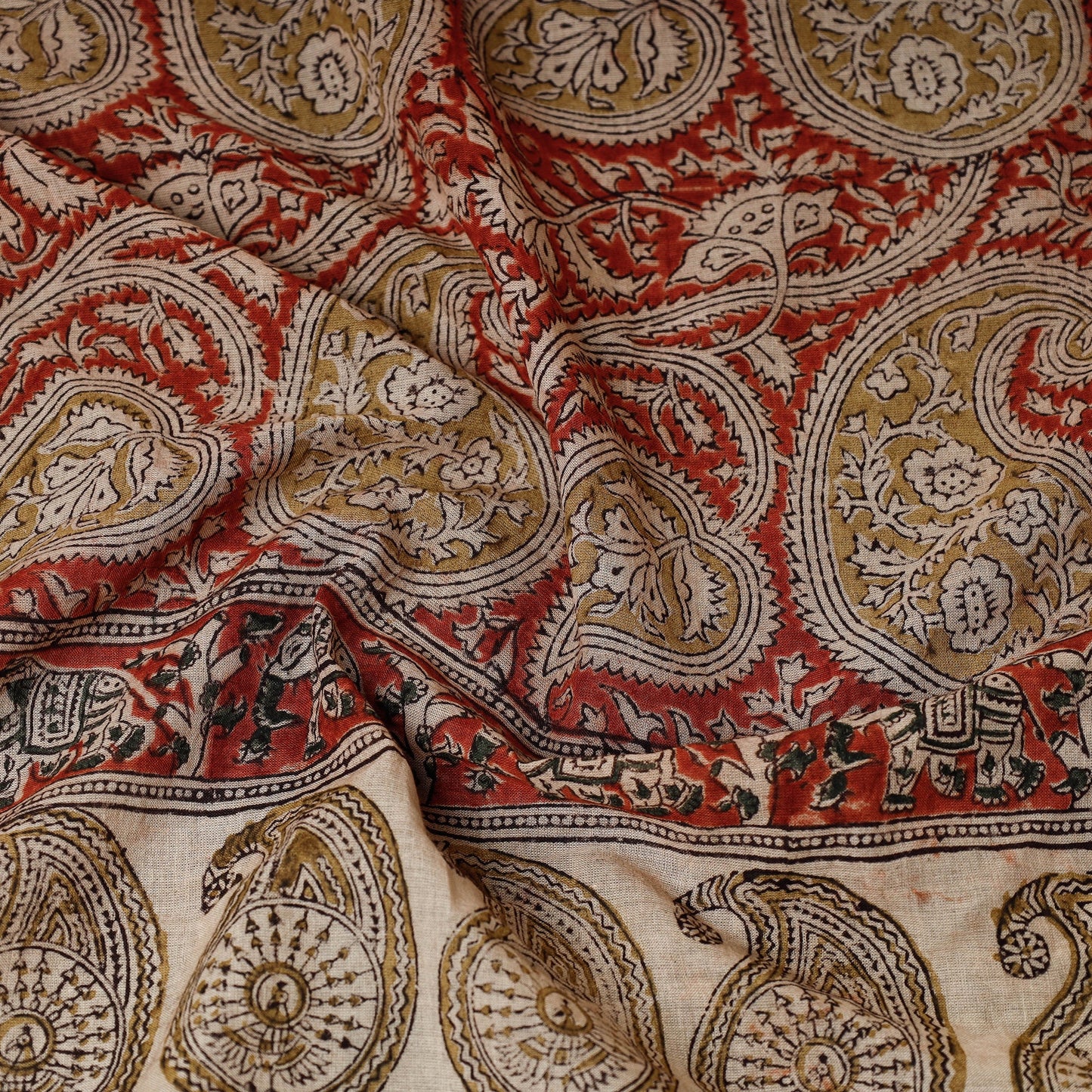Red Original Pedana Kalamkari Block Printed Cotton Scarf 