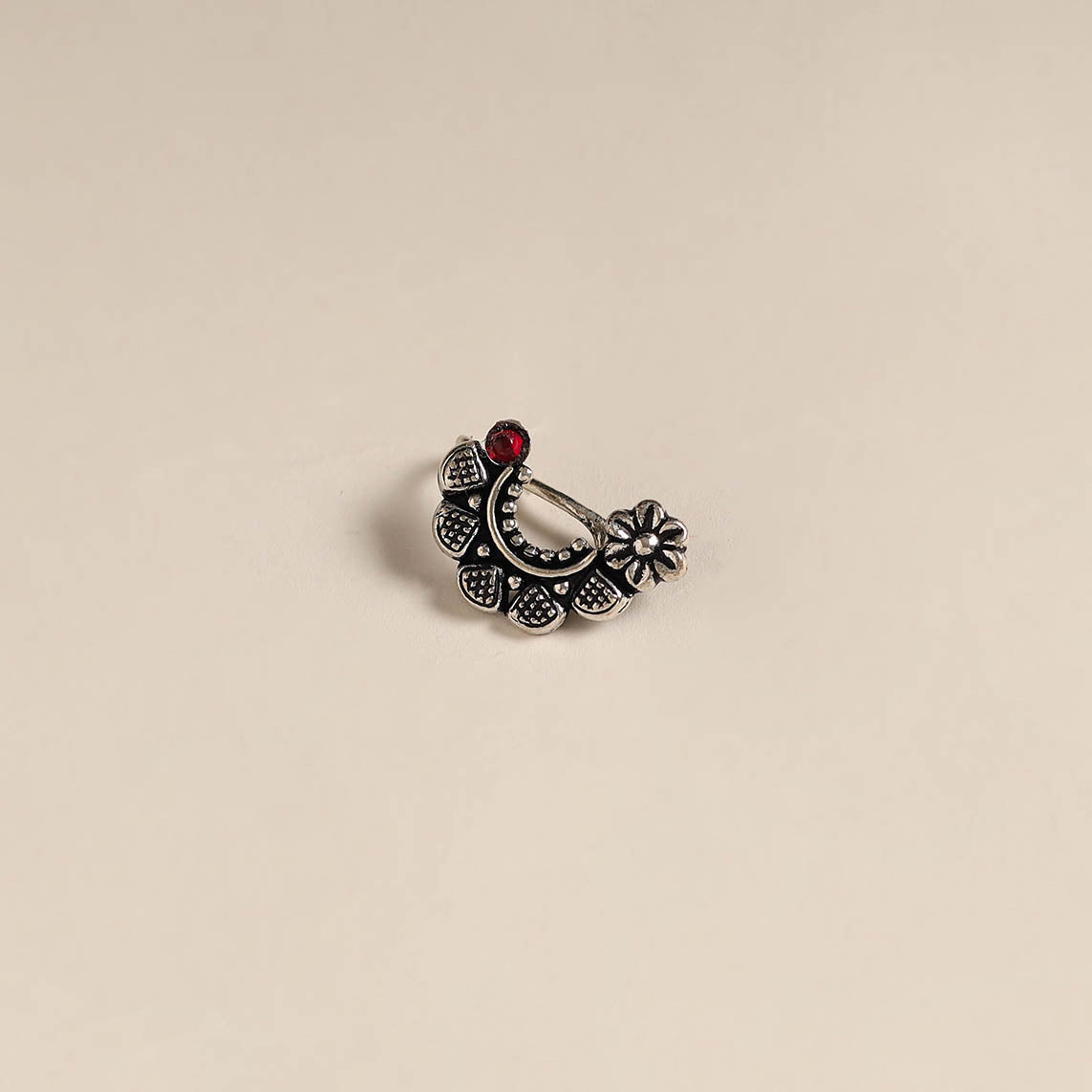 Red - oxidised german silver stone work nosepin 07