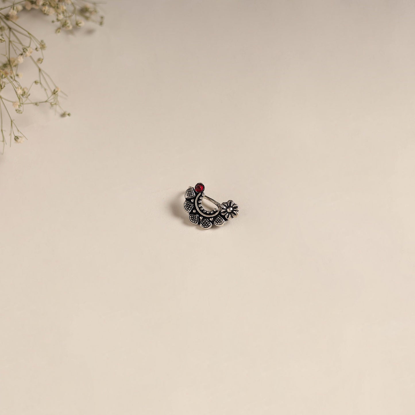 Red - oxidised german silver stone work nosepin 07