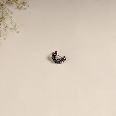 Red - oxidised german silver stone work nosepin 07