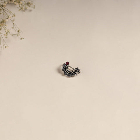 Red - oxidised german silver stone work nosepin 07