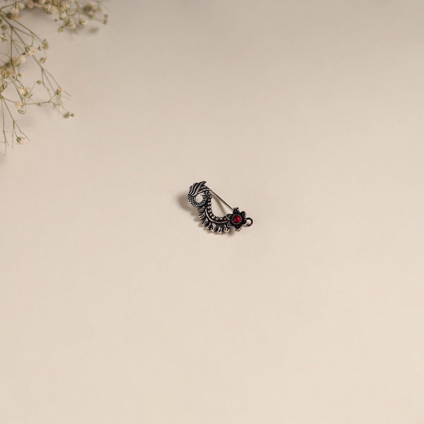 Red - oxidised german silver stone work nosepin 22