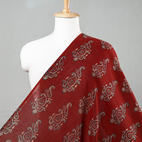 Red Paisley Block Print Mul Cotton Ajrakh Fabric