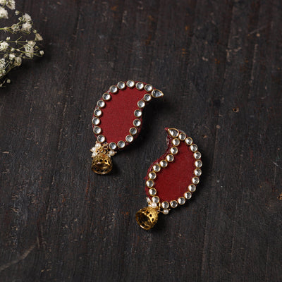 Red - pari stone work fabart earrings - handcrafted