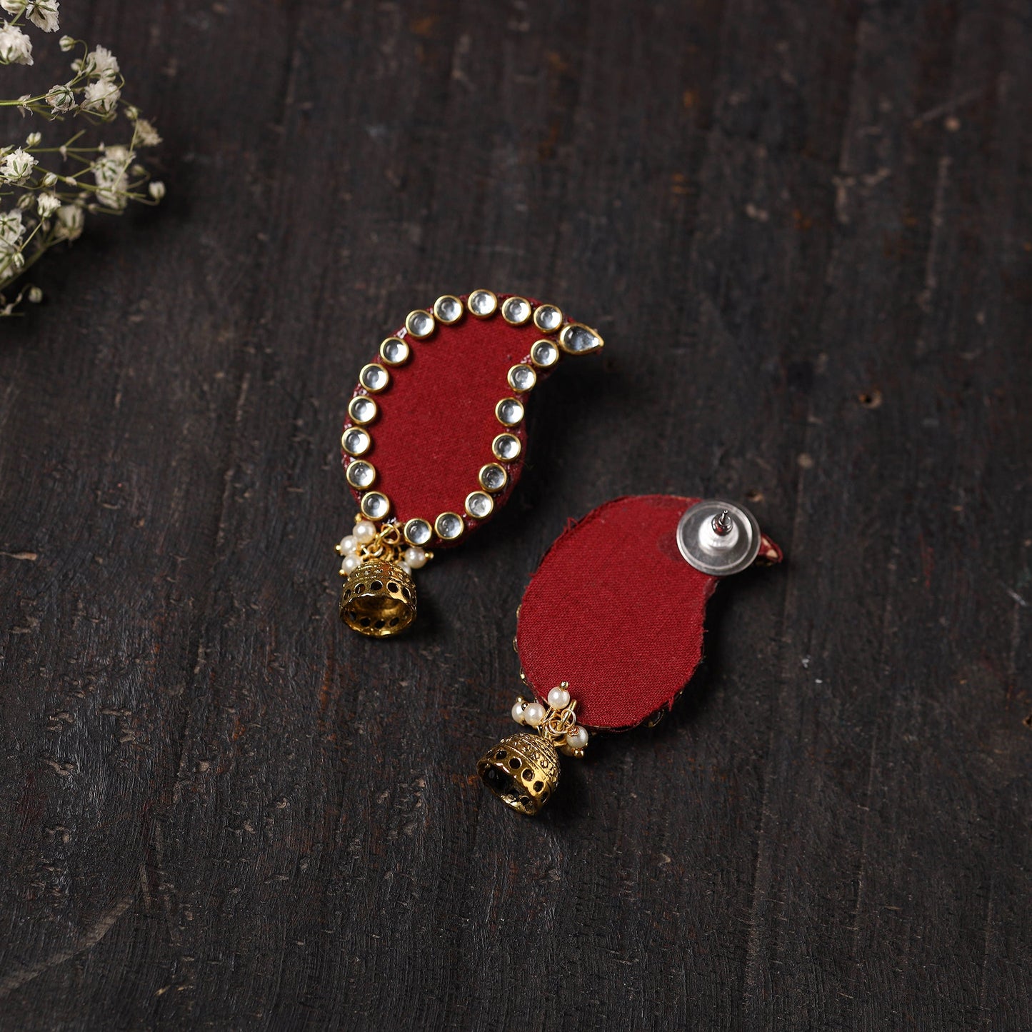 Red - pari stone work fabart earrings - handcrafted