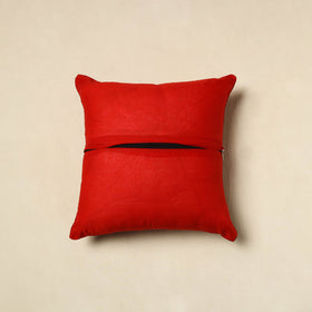 Red Ajrakh Patch Ikat Cushion Cover