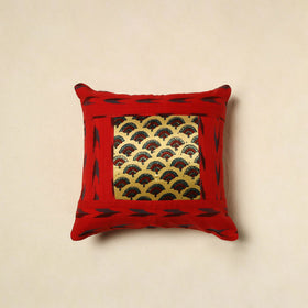 Red Ajrakh Patch Ikat Cushion Cover