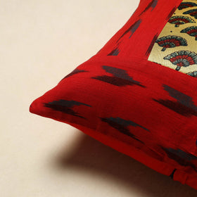 Red Ajrakh Patch Ikat Cushion Cover