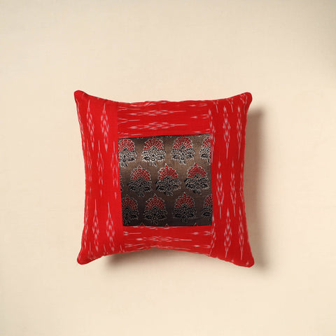 Buy Black Ajrakh Patch Ikat Cushion Cover