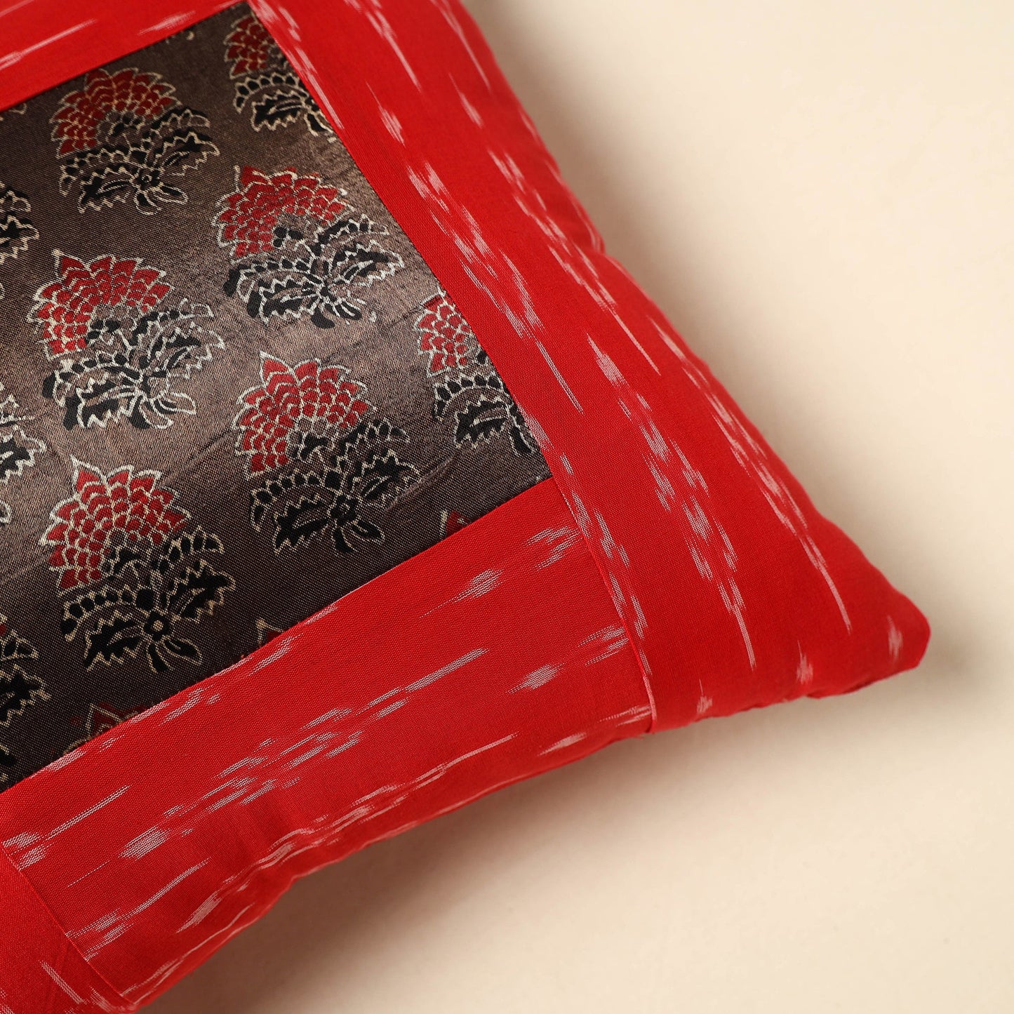 Buy Black Ajrakh Patch Ikat Cushion Cover