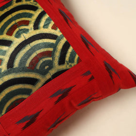 Red Ajrakh Patch Ikat Cushion Cover