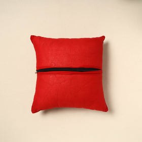 Red Ajrakh Patch Ikat Cushion Cover