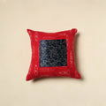Red Ajrakh Patch Ikat Cushion Cover