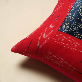 Red Ajrakh Patch Ikat Cushion Cover