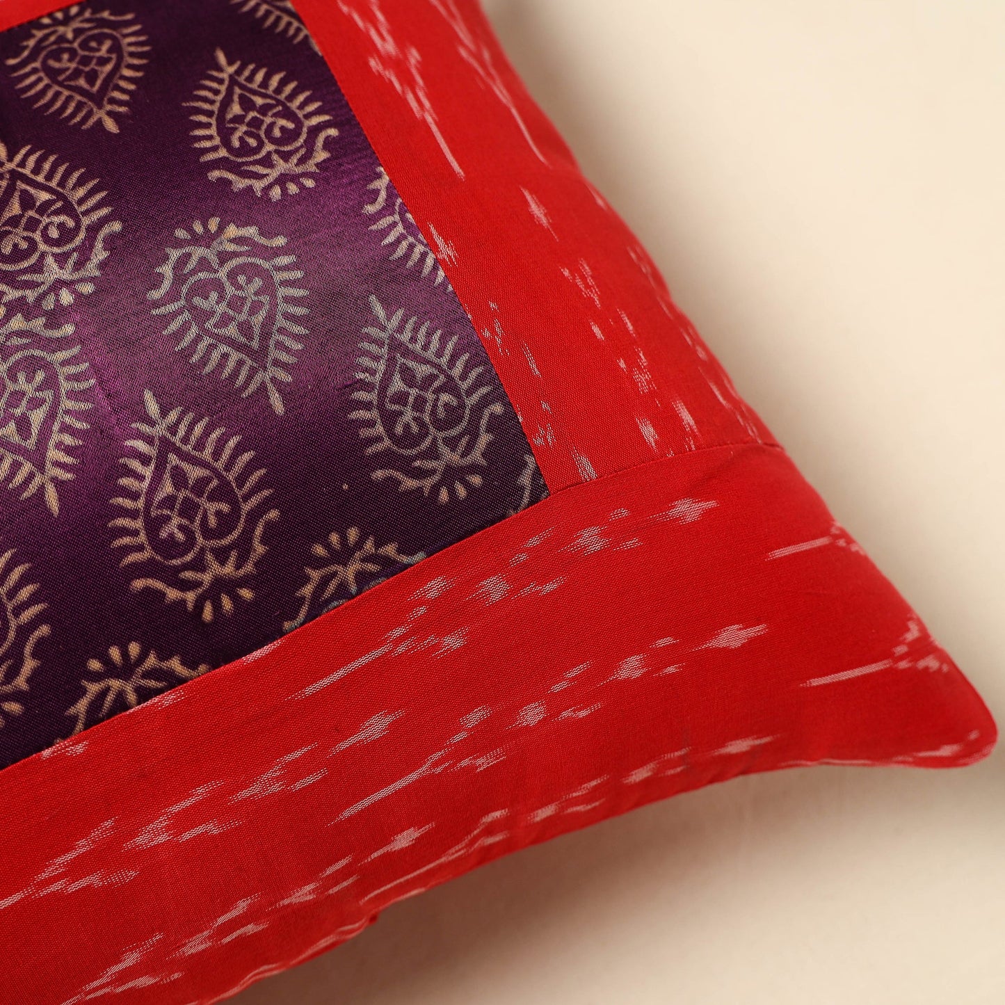 Red - patch ikat cushion cover 08 - handcrafted