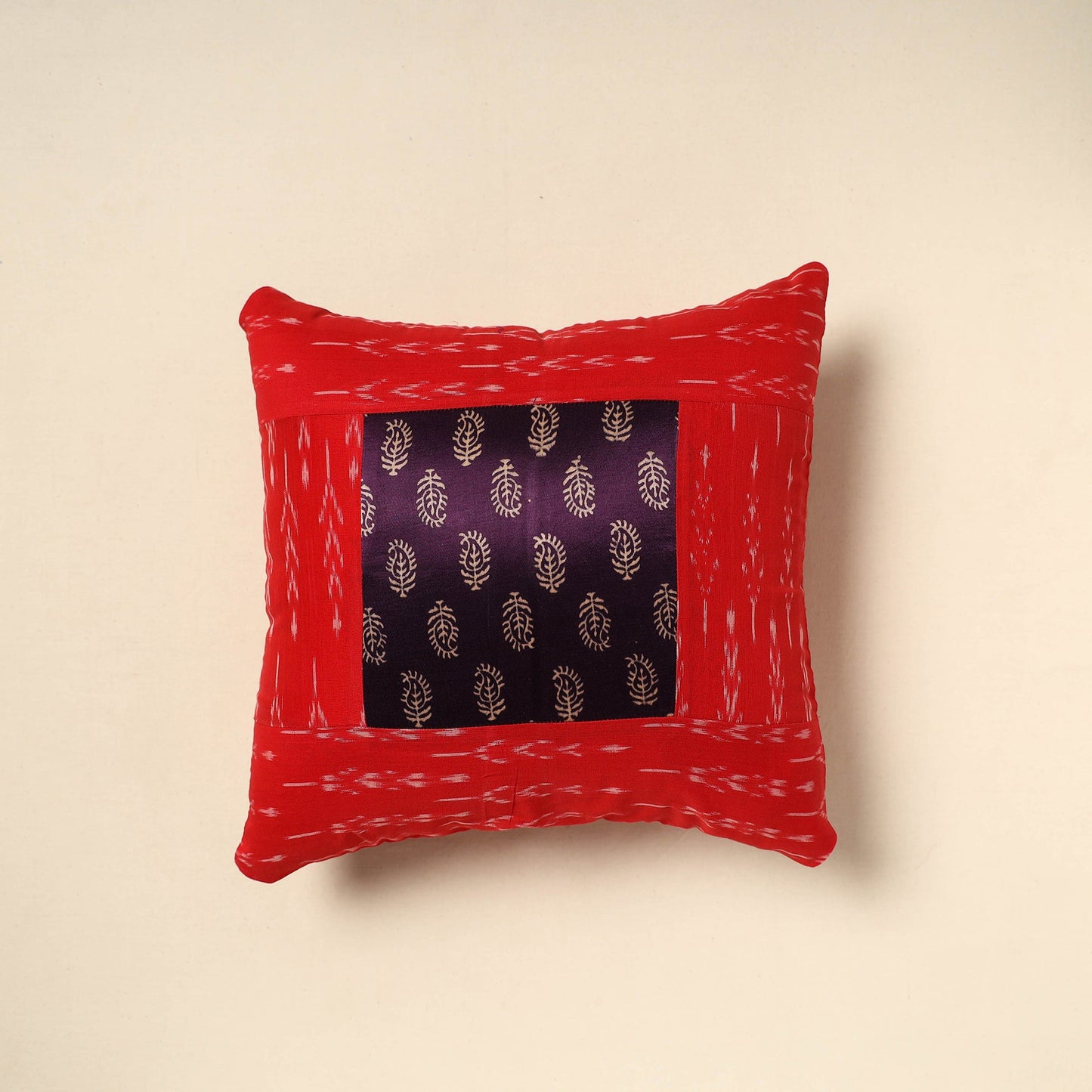Buy Red Ajrakh Patch Ikat Cushion Cover