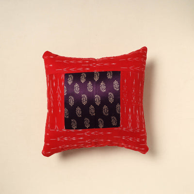 Buy Red Ajrakh Patch Ikat Cushion Cover