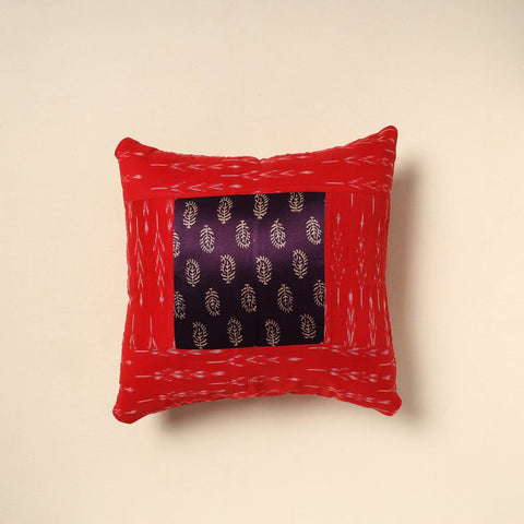 Buy Red Ajrakh Patch Ikat Cushion Cover