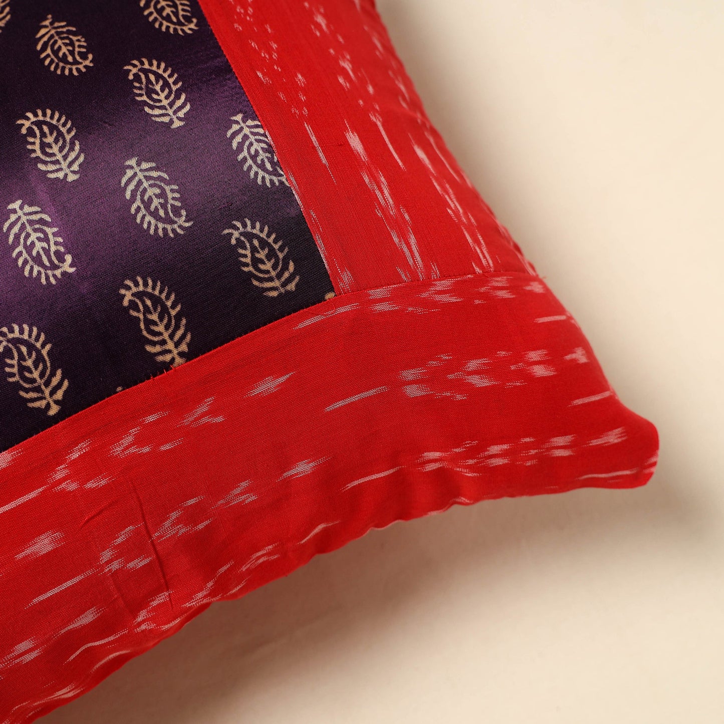 Buy Red Ajrakh Patch Ikat Cushion Cover