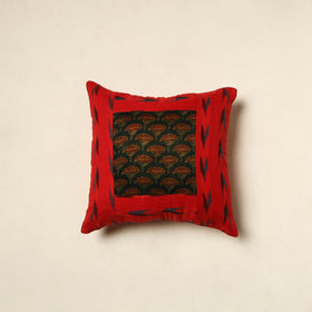 Red Ajrakh Patch Ikat Cushion Cover