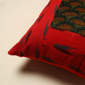 Red Ajrakh Patch Ikat Cushion Cover